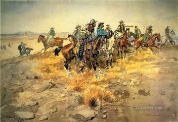 警鐘 1898年 チャールズ・マリオン・ラッセル インディアナ州のカウボーイ Oil Paintings